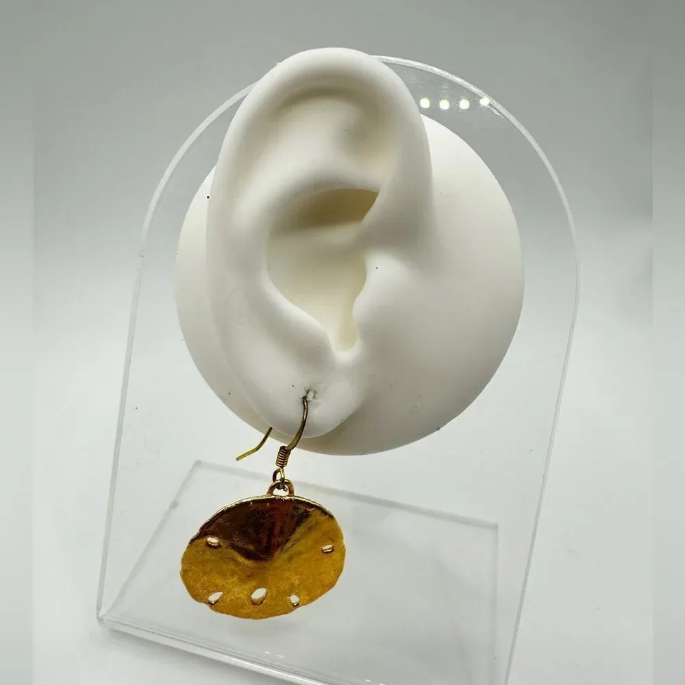 SALE! Gold tone sand dollar dangle earrings!